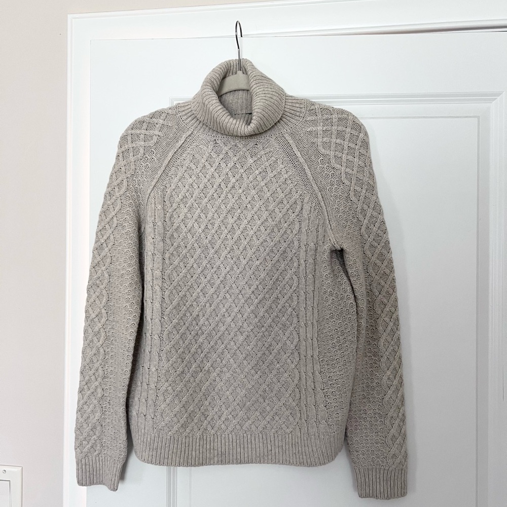 Vince Women's 50/50 Wool and Yak Cable Knit Turtleneck Sweater - Oatmeal, Small - Picture 3 of 7